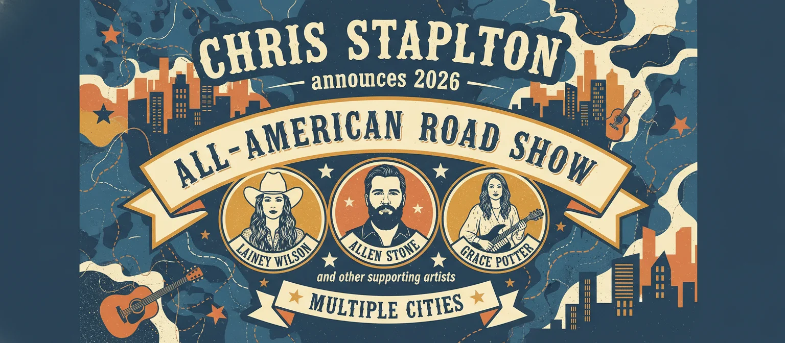 Decorative illustration for: Chris Stapleton Announces 2026 'All-American Road Show' Tour