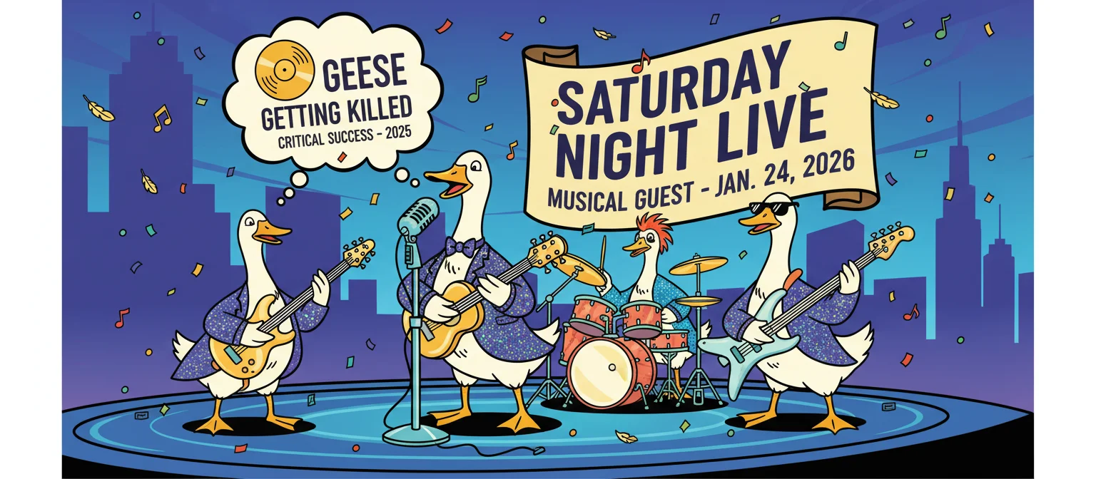 Decorative illustration for: Geese to Make SNL Debut on January 24, 2026